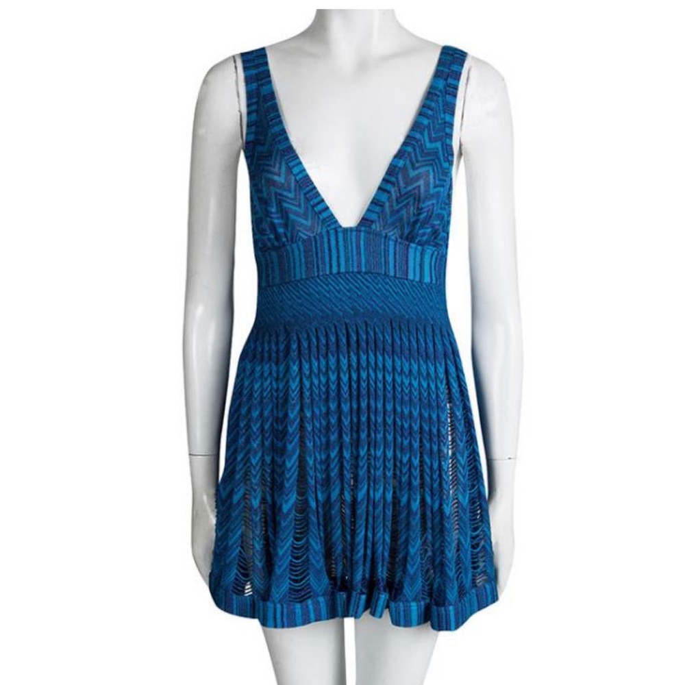Missoni Mare Blue Chevron knit Cutout detail Babydoll Beach dress 40